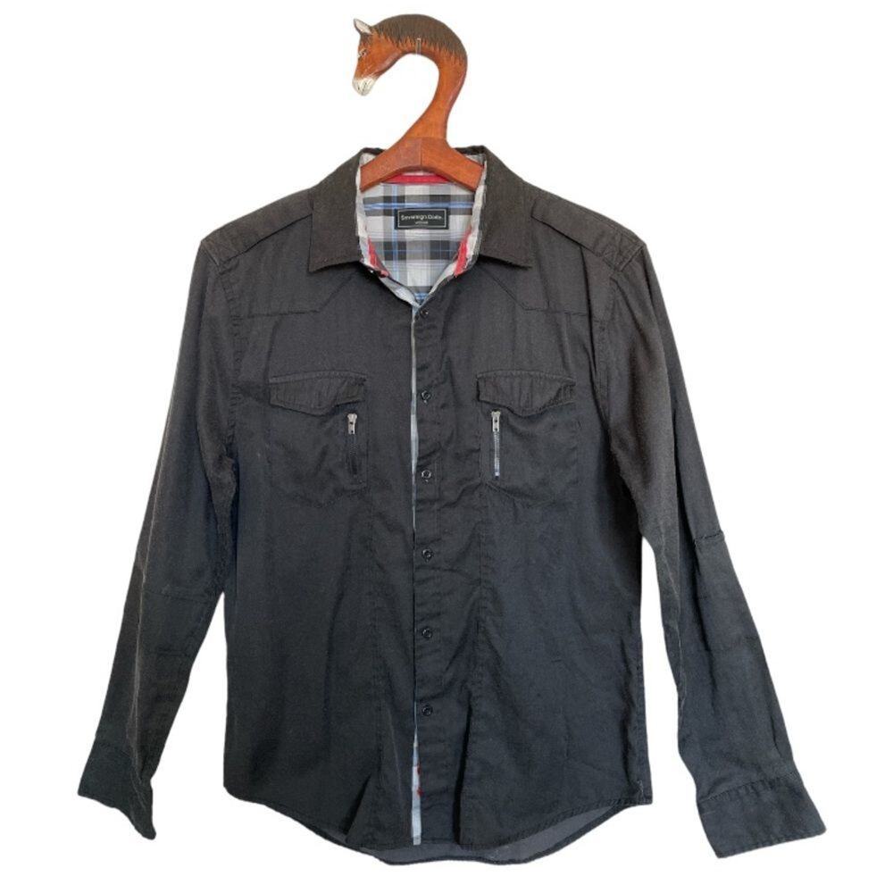 Sovereign Code Black Plaid accented Button Up with Button Zip Chest Pocket Shirt